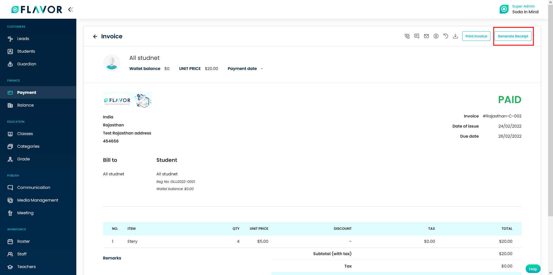 How To Generate Receipt For Zero Amount Invoice Flavor