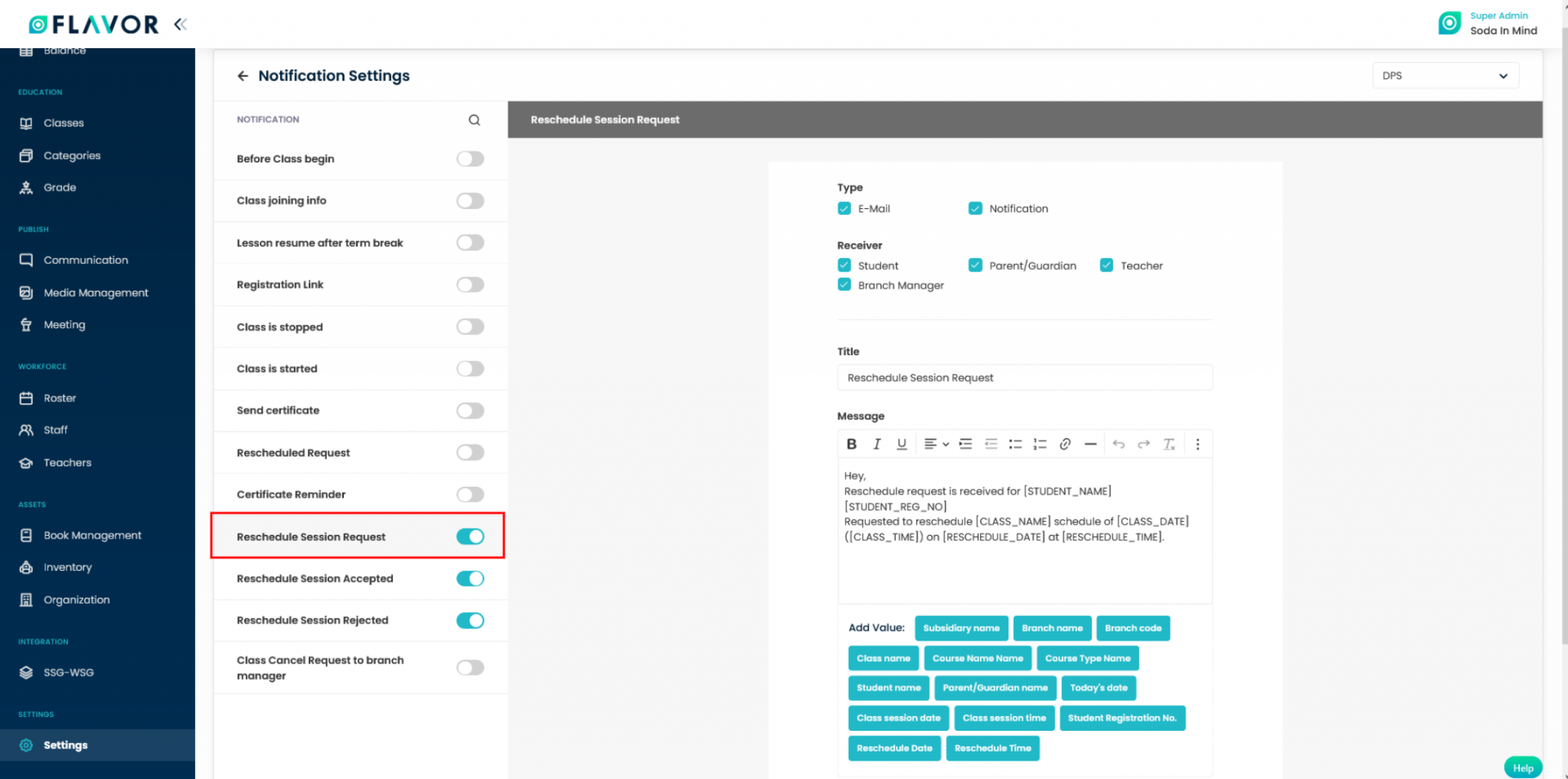 How does Reschedule Session Request Work in Flavor System? Flavor